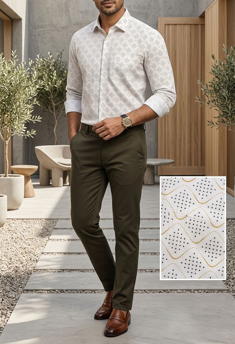 Classic Ivory White Premium Cotton Printed Shirt